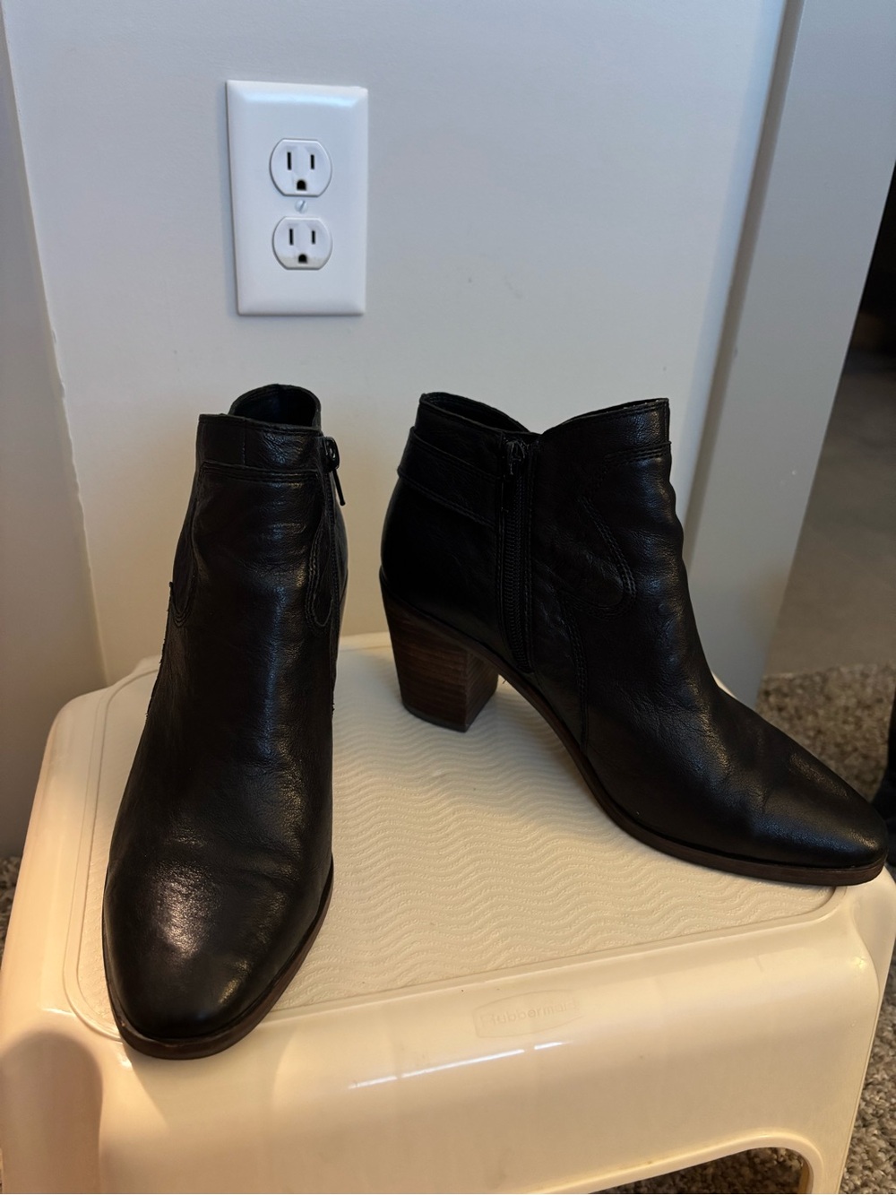 Black Leather Ankle Boots with Buckle Detail Size 7